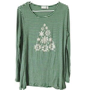 KIM ROGERS Knit Top Long Sleeve Round Neck Striped SIZE M